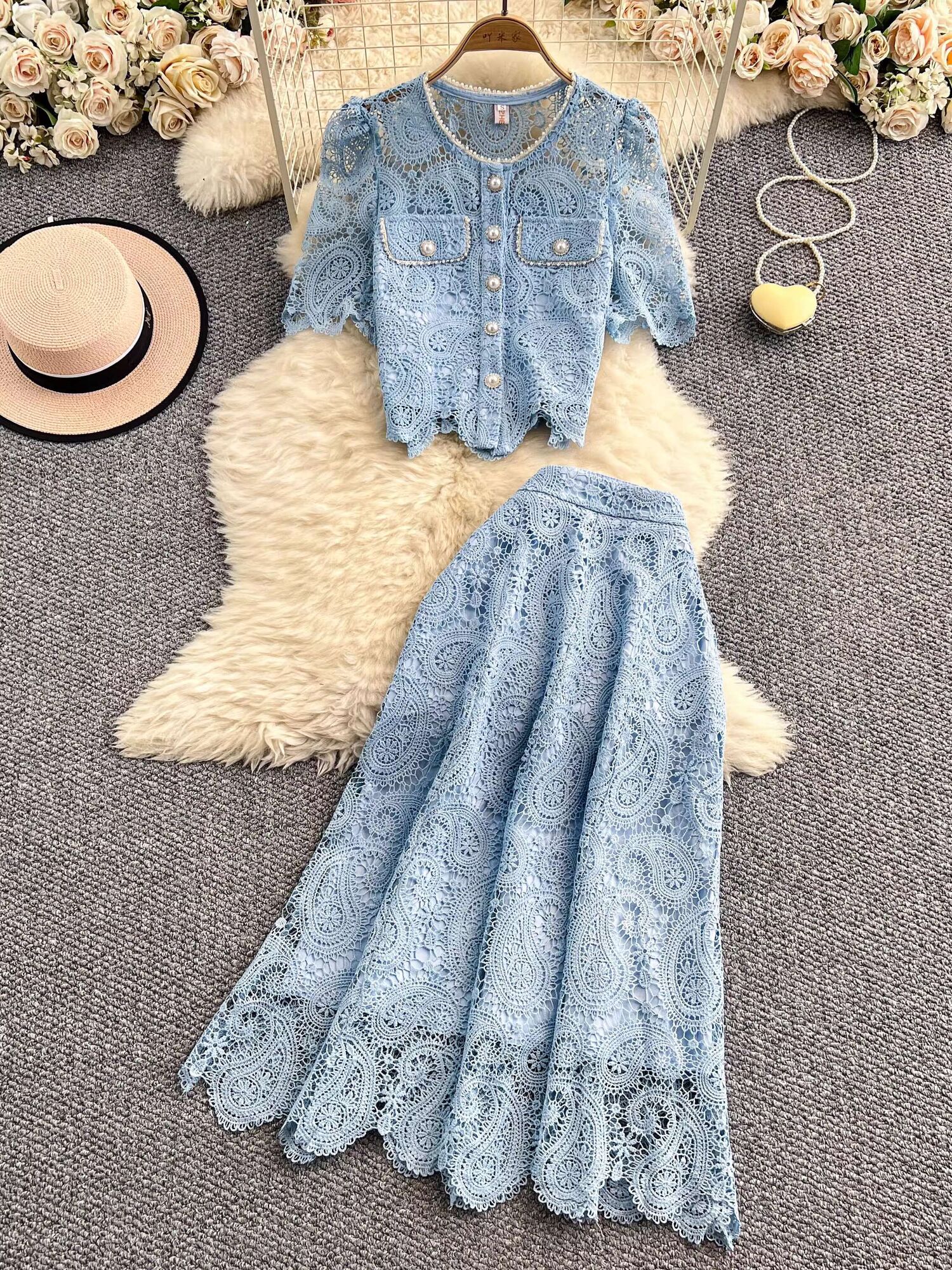 Fly Line - Elegant Pearl Long Dress Suits Women